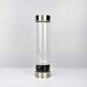 Natürlicher schwarzer Obsidian Quarz Kristall Energie Elixier Glas Wasserflasche Heilung - Bild 1 von 15