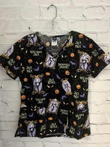 Vintage Disney Scrub Top Womens Multicolor NIGHTMARE BEFORE CHRISTMAS Small XS - Picture 1 of 7