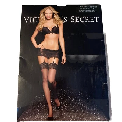Victoria's Secret Lace Top Stockings Black Negro Size A Thigh High Sexy - Image 1 of 4