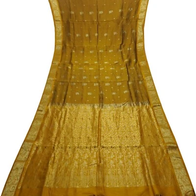 Saris marrones vintage 100 % seda pura Zari tejido a mano tela Rich Pallu Sari 5YD Foto 1 de 4