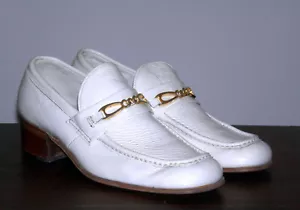 VINTAGE 1960s MENS REGAL PLATFORM HEELS MOD ROCKABILLY WHITE LEATHER ITALY SHOES - Picture 1 of 12