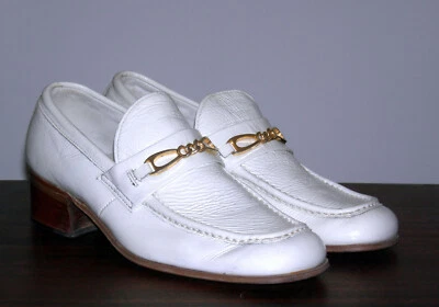 VINTAGE 1960s MENS REGAL PLATFORM HEELS MOD ROCKABILLY WHITE LEATHER ITALY SHOES - Image 1 of 4