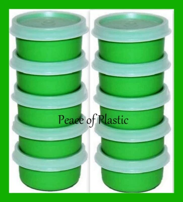 New Tupperware SMIDGETS Green w/Sheer Seals ~ Mini 1 oz Containers ~ Set of 10 - Image 1 of 4