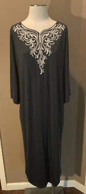 Y2K Bob Mackie M Black Luxe Jersey  Lounge Dress W Embroidery & Pearl Beading - Image 1 of 4