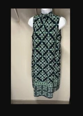 Vestido túnica Anne Klein cuello alto azul/verde cambio geométrico talla mediana Foto 1 de 4