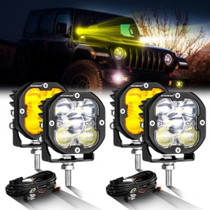 4pcs AUXBEAM 3" inch LED Pods Work Light Driving Amber Combo Light + White Cover - Picture 1 of 12