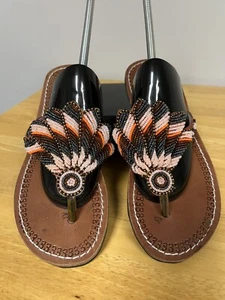 Boho Sandal Beaded Strap Slide Sandal Women's Size 40 (8.5 Wmn ) SEE - Picture 1 of 11