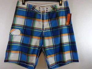 Old Navy Tie Front Board Shorts Men's Large Blue Plaid New With Tags - Picture 1 of 10