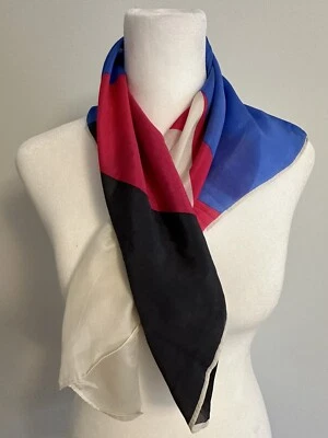 VTG ANNE KLEIN  Scarf 34x34 Pink Blue White  And Black Square  100% Silk - Image 1 of 4