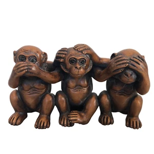 Vintage Asian Signed Wooden Carving of Three Monkeys: See, Hear, Speak no evil. - Picture 1 of 11