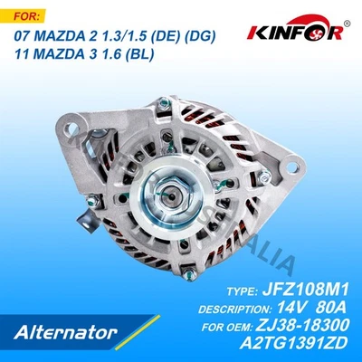 Fred Alternator Fits Mazda 2006+ M2 M3 1.3L,1.5L,DE,DG,  1.6L BL ZJ38-18300-KINF - Image 1 of 3