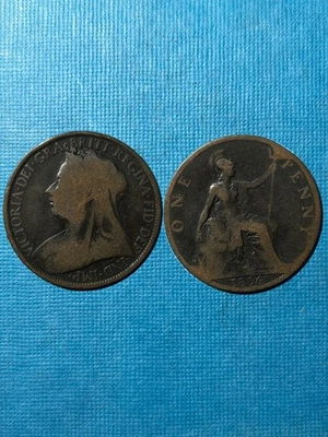 1896 UK Great Britain Large One Penny Bronze Queen Victoria World Foreign #NY43 - Image 1 of 4
