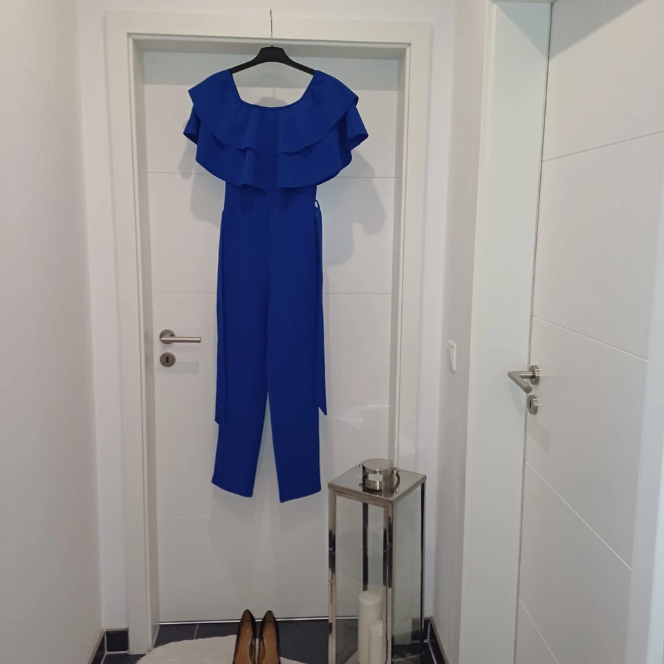 Neu Jumpsuit 38 40 royalblau Overall Carmen-Ausschnitt silverbloom TopZustand - Bild 1 von 3