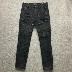 Pantalones de mezclilla ajustados con cremallera desgastados negros para motociclista 34x34 Decibel Jeans para hombre - Imagen 1 de 8