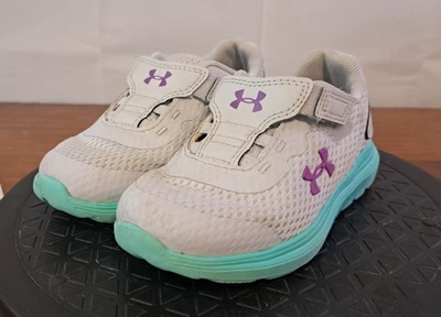 UNDER ARMOUR Kids Boys Sneakers Shoes Size 8K Gray w/Purple, Green - Image 1 of 4