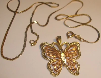 Vtg Solid 14k Rose Gold Filigree Butterfly Pendant w/ 18" 14k Chain Necklace  5g - Image 1 of 4