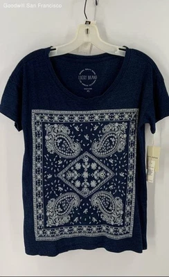 Nueva con etiquetas Camiseta para mujer Lucky Brand azul marino blanco algodón cachemir bordada talla XS Foto 1 de 4