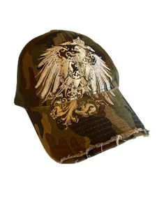 Camo Mesh Trucker Hat With Distressed Brim & Embroidered Eagle Design Adjustable - Picture 1 of 8