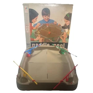 Vtg Paddle Pool Game Milton Bradley Brown Board Red Green Yellow Blue Flippers - Picture 1 of 17