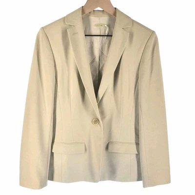 Blazer Max Studio Beige Mujer 6 Un Botón Forrado Chaqueta Oficina Minimalista Elegante Foto 1 de 4