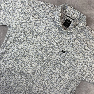 RVCA Button Up Shirt Mens 2XL White Short Sleeve Geometric Wave Preppy Slim - Image 1 of 4