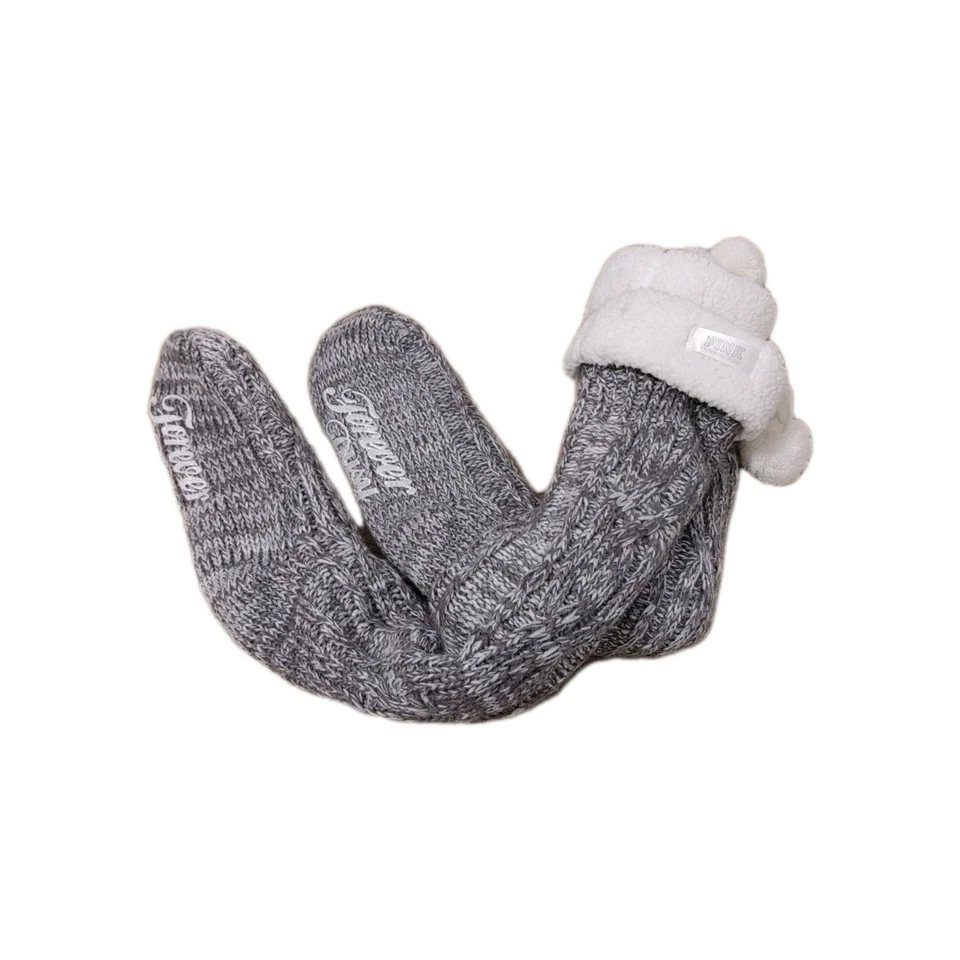 Victoria's Secret Rosa Hasta la Rodilla Tejido Zapatillas Calcetines Blanco Pompones Para Siempre Ocupado Foto 1 de 4