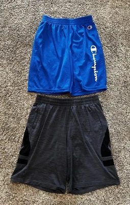 Lot Of 2 Champion, Tek Gear Athletic Shorts Youth ~ Size L ~  Gray, Blue - Image 1 of 4