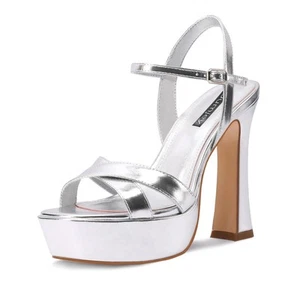 Women High Heel Platform Sandals with Ankle Strap Open Toe Spool Chunky Heels... - Picture 1 of 7