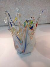 Murano 8" Multi-color  Art Glass Vase / Candle Holder Made in Italy