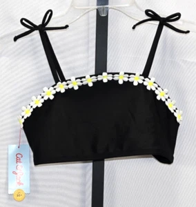 Cat & Jack Black Swim Top with White Flowers Size XL(14) NWT Polyester & Spandex - Picture 1 of 5