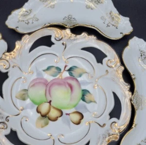 SHAFFORD FINE BONE CHINA COMPOTE & 4 BUTTERFLY SCALLOPED DISHES. HANDPAINTED - Picture 1 of 22