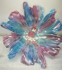 Blue Pink Silver Glass Luster Floral Decorative Bowl Platter Luster 15 Italy New