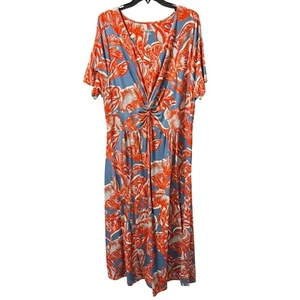 Soft Surroundings Dress Sz 1X Floral Dress Blue & Orange Cotton Modal - Picture 1 of 12