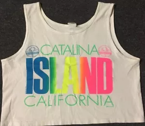Vintage 80er Catalina Island verblasstes bauchfreies Tanktop USA kastig Surf Strand Grunge Vaporwave - Bild 1 von 12