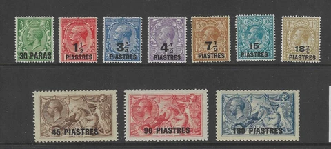 BRITISH LEVANT SG41/50 KGV 1921 Full set to 180pi, Mounted Mint Cover