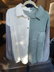 Women's Sage/Grey/Cream Cordoroy Shacket/Jacket NWOT Size Large - Picture 1 of 9