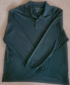 Roundtree & Yorke Polo Shirt Silky Finish Green Long Sleeve w/Pocket Cotton Sz L - Picture 1 of 8
