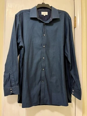 Camisa de vestir Ted Baker para hombre talla 17,5 a rayas punto azul algodón manga larga botón Foto 1 de 4