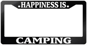 Glossy Black License Plate Frame HAPPINESS IS CAMPING Auto Accessory - Picture 1 of 1