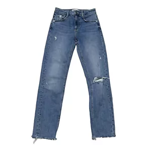 Zara Jeans Womens 0 Slim Ankle Distressed Blue High Rise Medium Wash Denim - Picture 1 of 8
