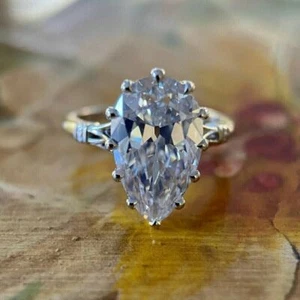 3Ct Pear Cut Lab Created Diamond Solitaire Engagement Ring 14K White Gold Plated - Picture 1 of 4