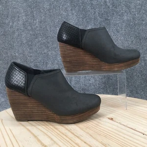 Dr Scholls Boots Womens 9 Harlow Ankle Booties Wedge Black Faux Leather Slip On - Picture 1 of 17
