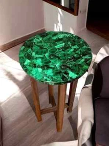 Malachite Stone Console Side Table Top, Side Round End Table Top, Home Decor - Picture 1 of 9