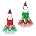 Kids Girls Dancewear Red Costume Sequins Dress Santa Playsuit Xmas Leotard