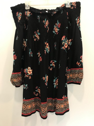 VETEMENTS XHILARATION ABITO DONNA NERO FLOREALE SPALLE SCOPERTE MANICA LUNGA TAGLIA XXL