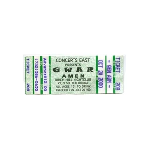 Gwar con Amen Birch Hill Nightclub Old Bridge, NJ 20/10/00 Biglietto Stub env#2 - Foto 1 di 1