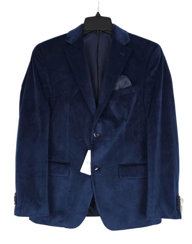 Alfani Mens Slim Fit Solid Velvet Sport Coat Blue 38L