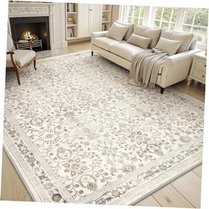 -Vintage Area Rug 8X10 Beige for Living Room - Soft Distressed Printed Carpet  - Picture 1 of 7