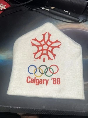 Vintage Official 1988 Calgary XV Olympics Winter Games White Beanie Hat Acrylic - Image 1 of 4
