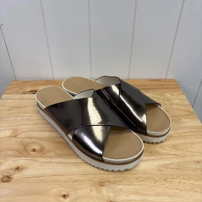 Zara Womens Preppy Beach Metallic Platform Slides Size 11 Dk Silver Versatile - Image 1 of 4